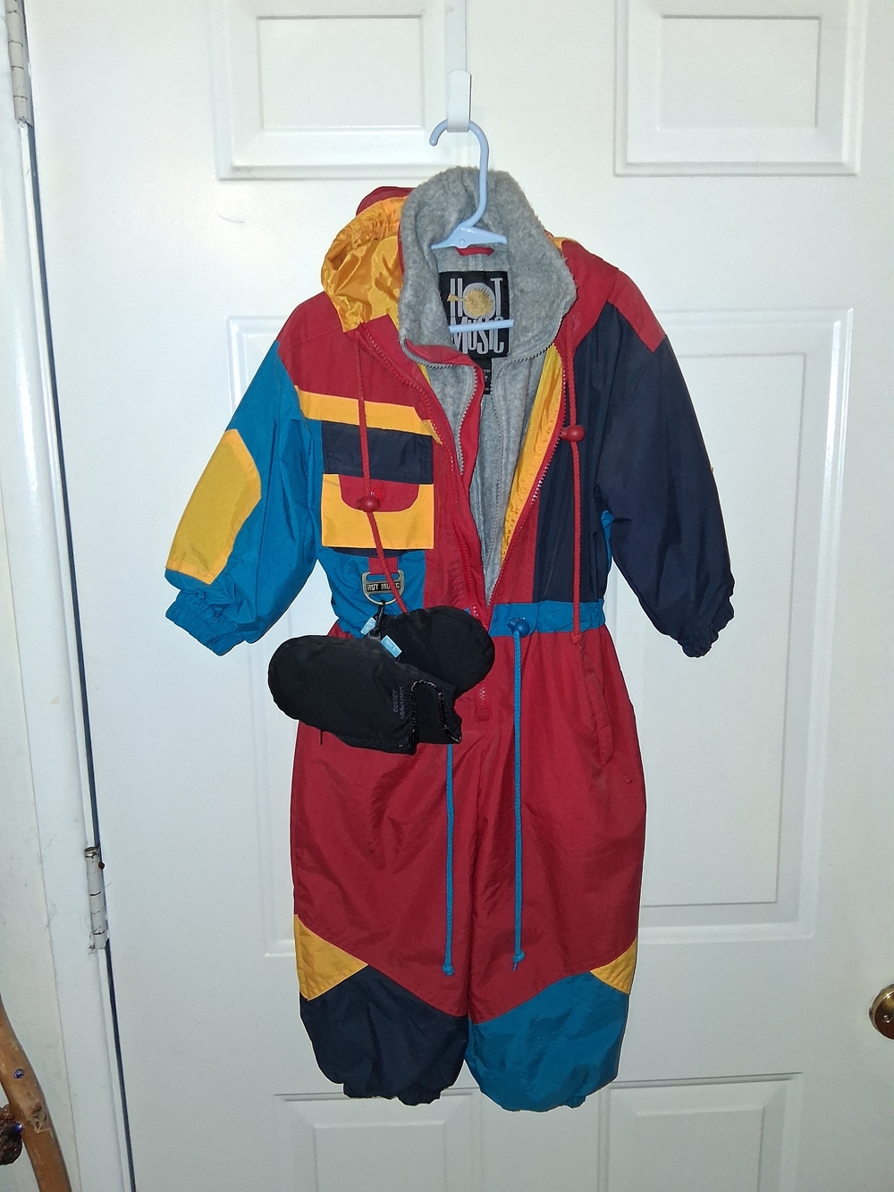 Colorblock One-Piece Snowsuit - Red, Teal, Yellow, Navy, with Mittens